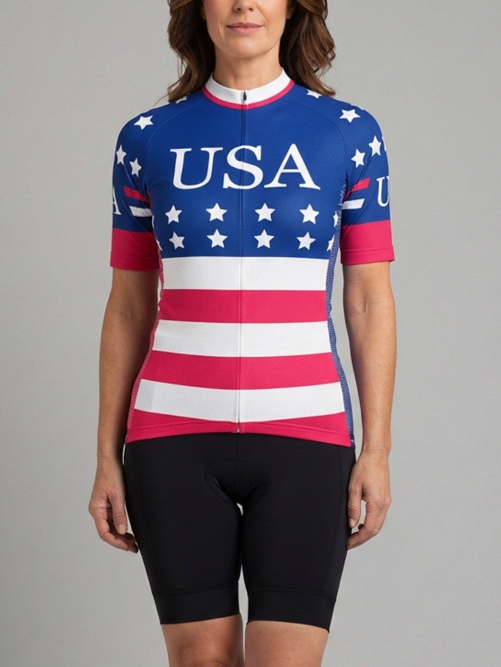 American Flag USA Cycling Jersey Stars & Stripes Womens Athletic Jersey OCG NWT